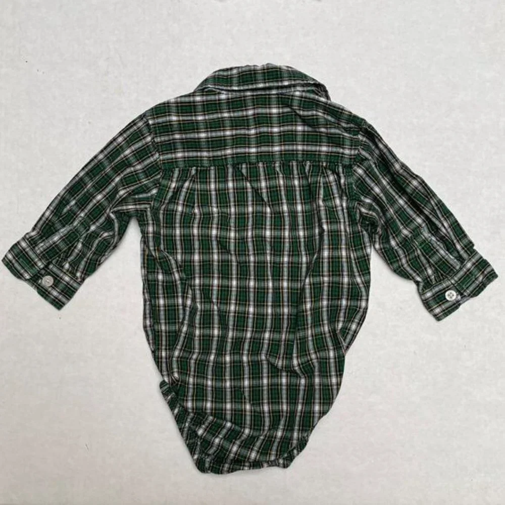 Oshkosh B'gosh Plaid Shirt Boys 12 Months One Piece Bodysuit Long Sleeves Cotton
